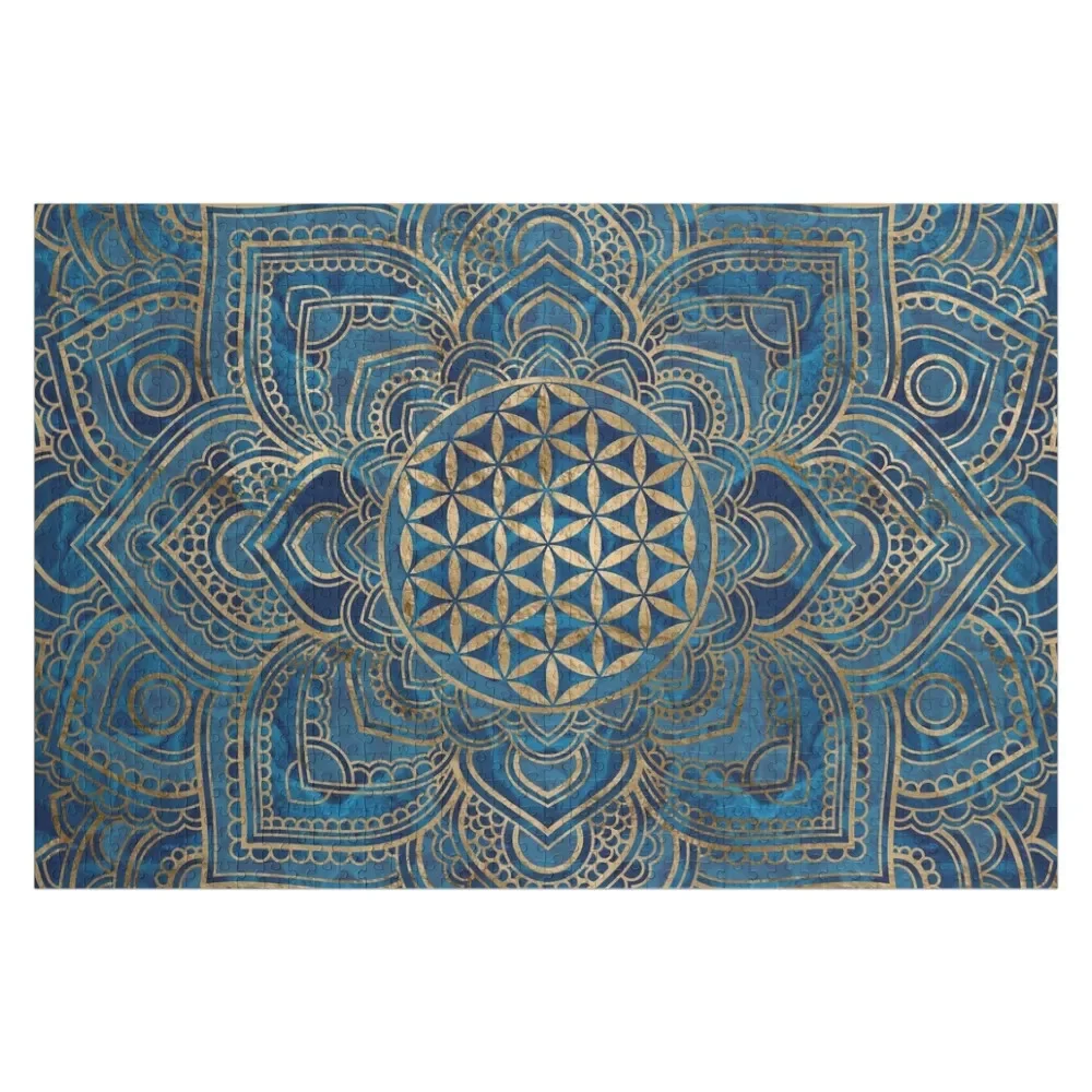 

Flower of Life in Lotus Mandala - Blue Marble and Gold Jigsaw Puzzle Scale Motors Wooden Boxes Puzzle