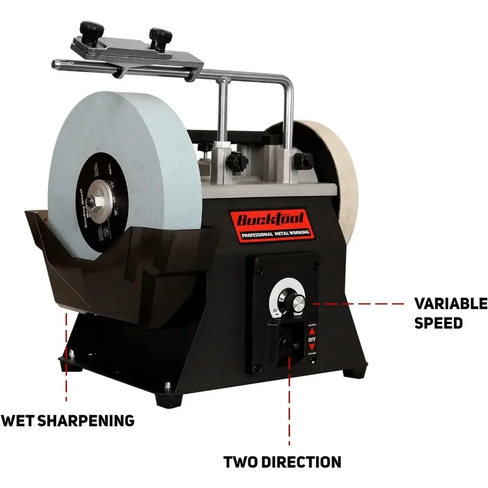 10-Inch Variable Speed Sharpening System 1.2-Amp Two-Direction Water Cooled Wet Stone Grinder 90-160RPM, SCM8103