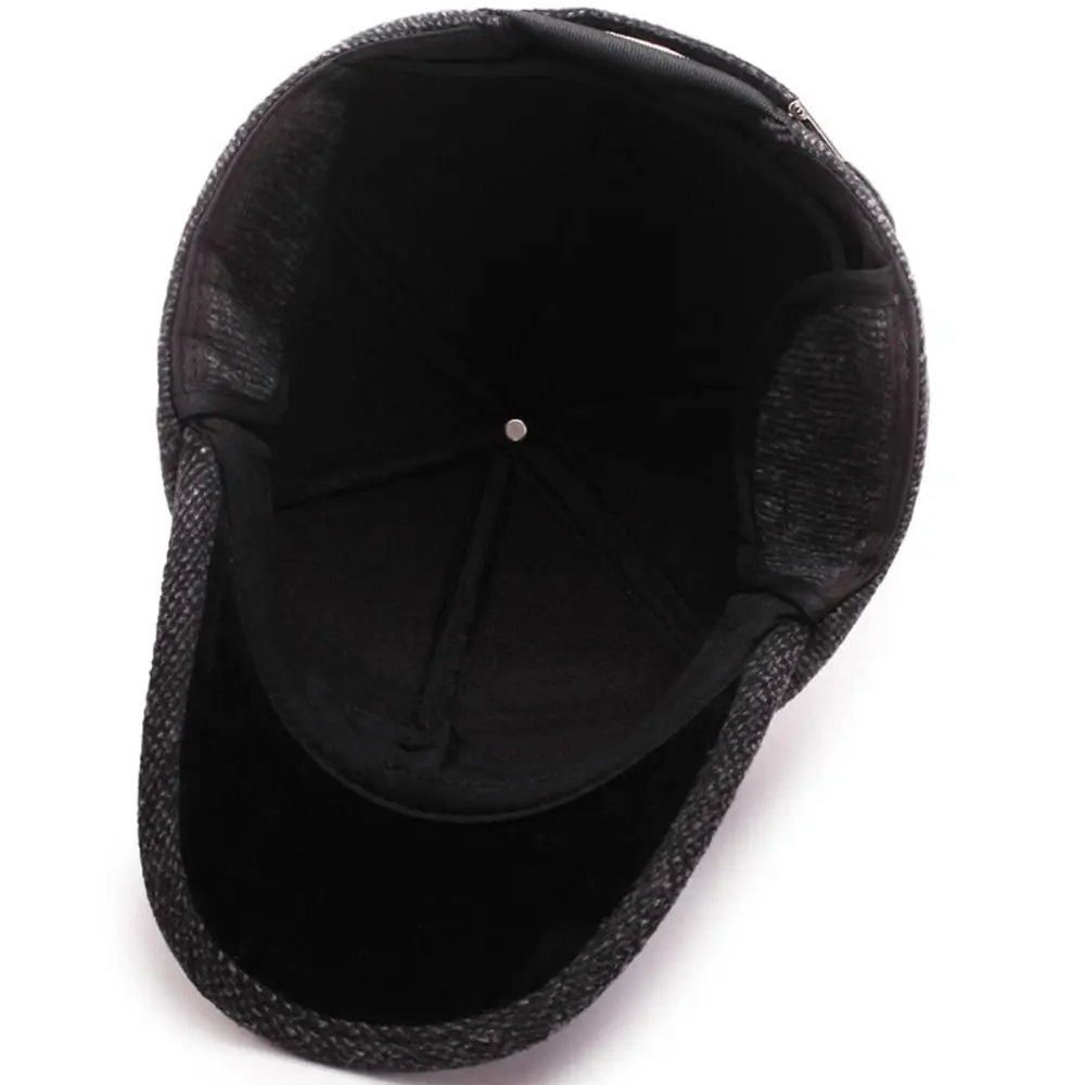 Winter Baseball Cap Warm Windproof Thickened Woolen Knitted Ear Protection Cap Men Adjustable Outdoor Sport Running Earflap Hat