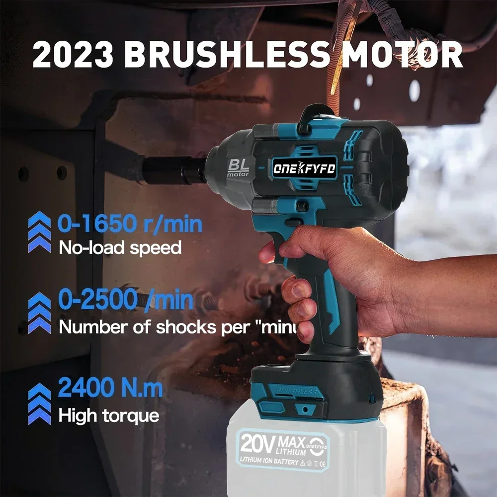 Avvitatore A Percussione A Batteria 320 Nm – Motore Brushless, Velocità Regolabile, 6 Manicotti, Luce LED