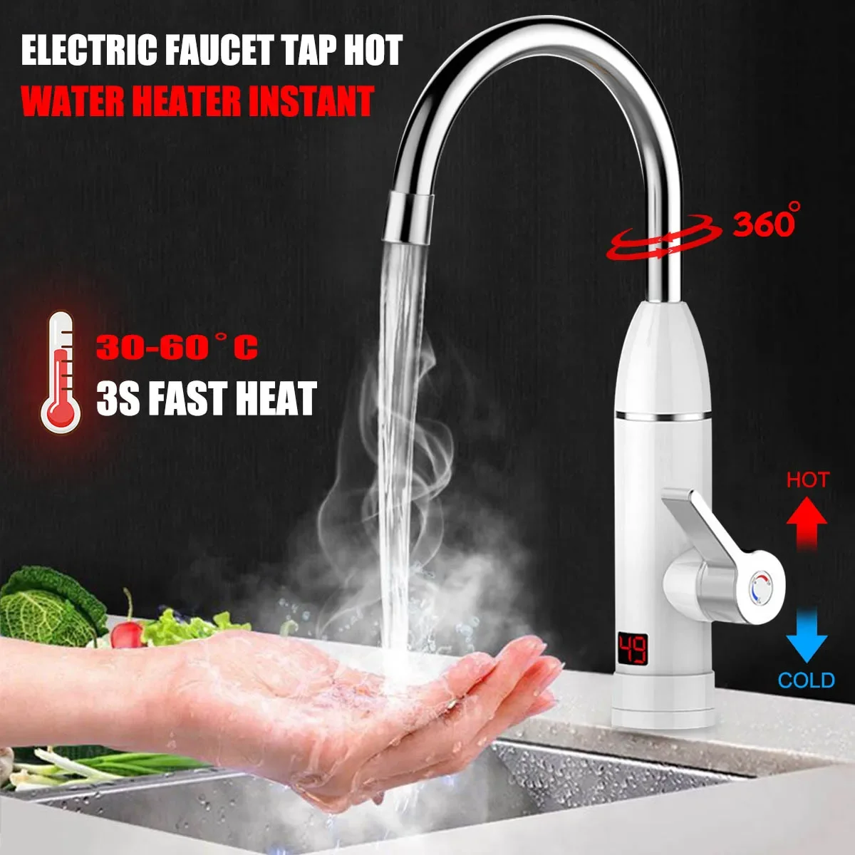 

3000W 220V Electric Kitchen Water Heater Tap Instant Hot Water Faucet Heater Heating Faucet Tankless Instantaneous Water Heater