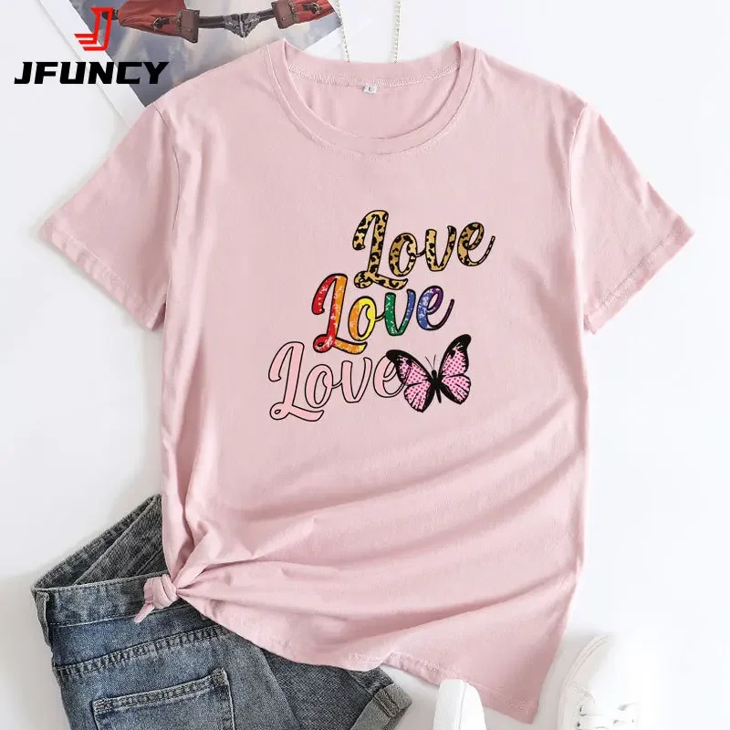 

JFUNCY Women Cotton Graphic T Shirts Short Sleeve Tshirt Women's T-shirt Oversized Female Tops Woman 2024 Summer Tee Clothing