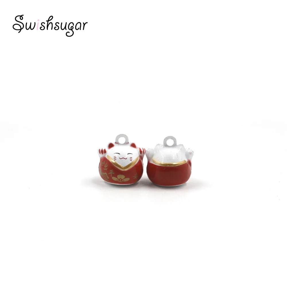 Metal Cartoon Lucky Cat Jingle Bell Charm For Pendant Party Gift Cat Pet Necklace Bracelet Hanging Jewelry