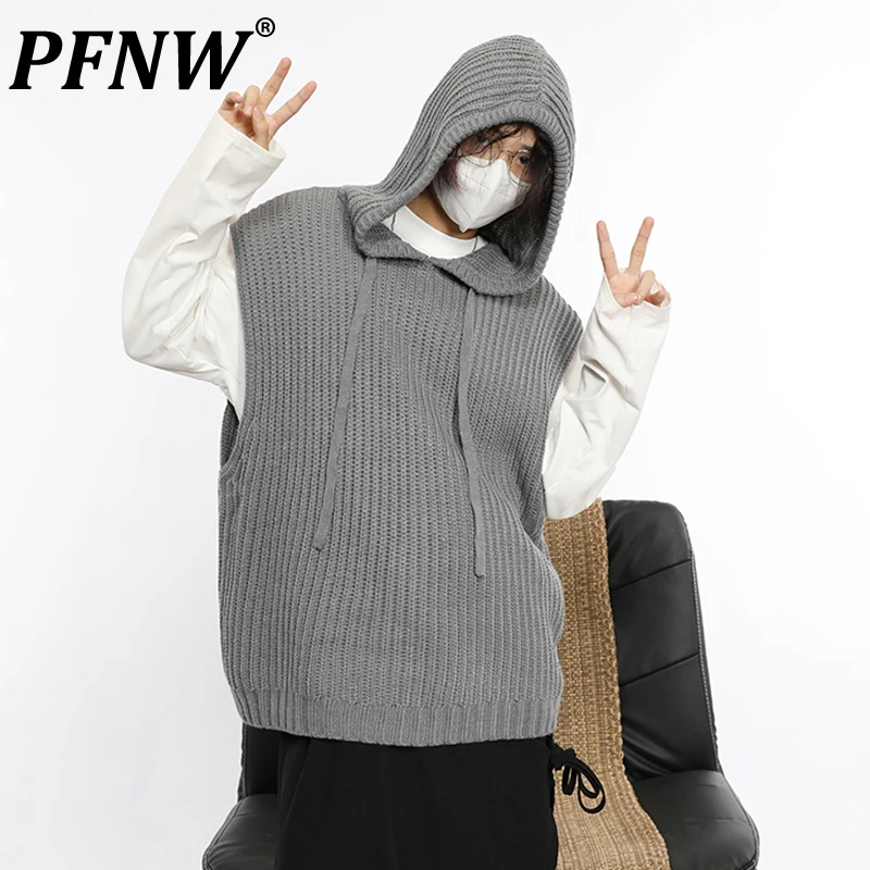 

PFNW Solid Color Men's Hooded Knits Wear Vests High Street Sleeveless Sweater Niche Design 2023 Autumn Stylish New Tops 28W1639