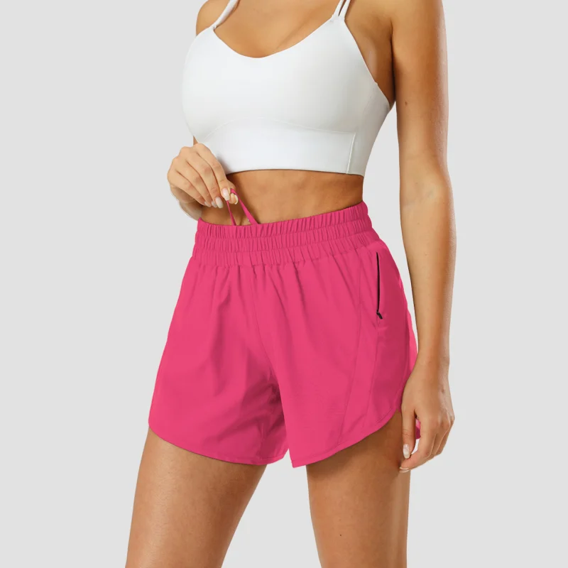 Solid Color High Waist Loose Fitness Short Side Zipper Pocket Gym Yoga Wear Workout Run Sporty Shorts Outfit for Woman Clothing