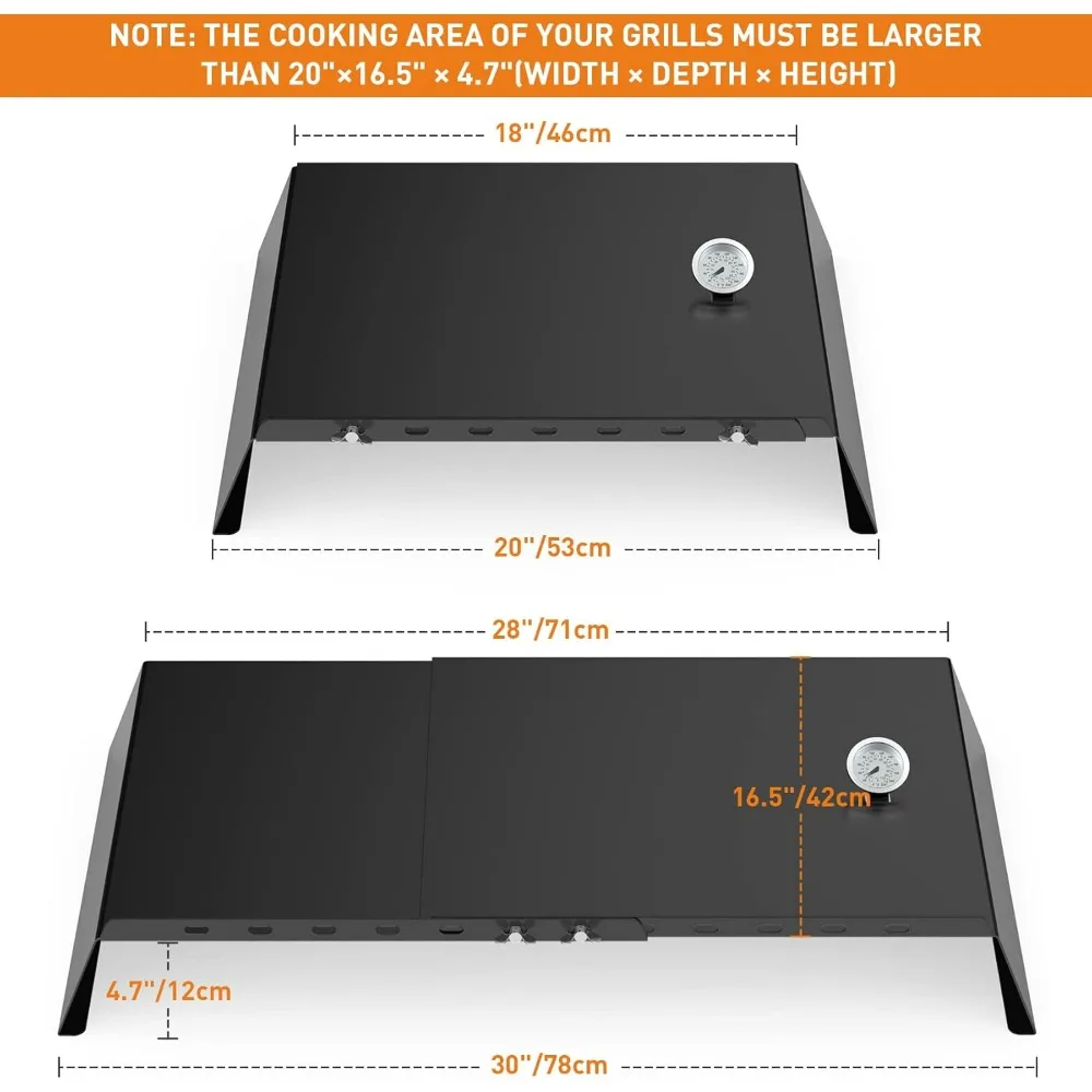 Universal Metal Pizza Oven Kit for Gas and Pellet Grills, Adjustable 20-30 Inch Width, with Grill Top for Baking Pizza