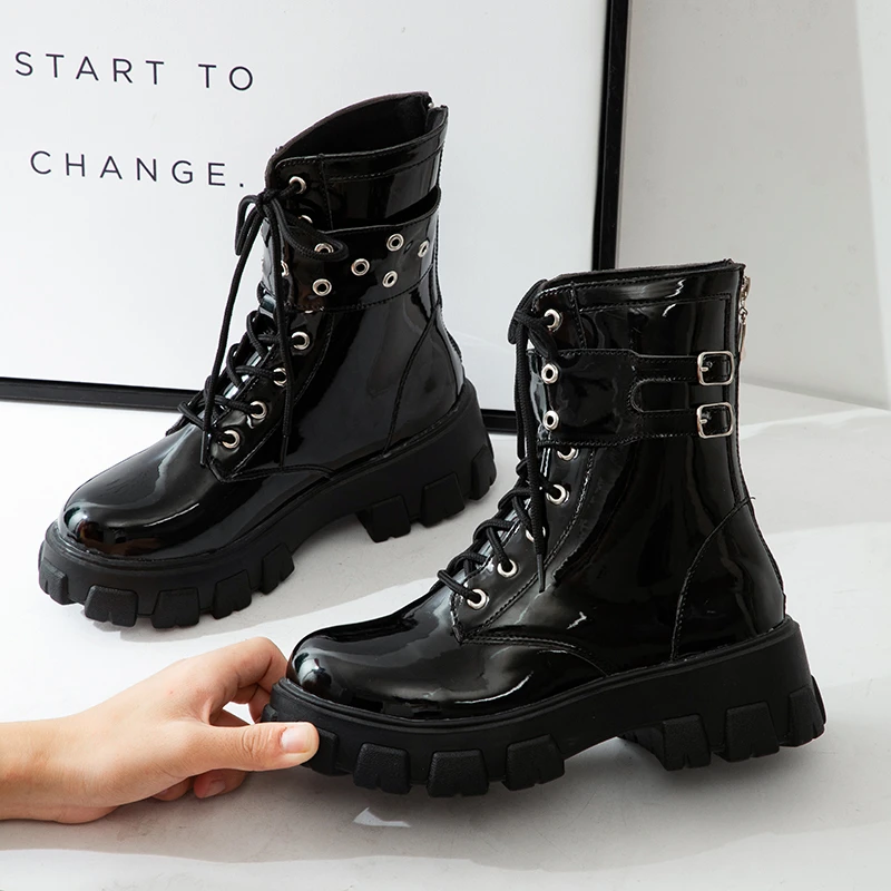 

Women Boots 2023 Winter New Fashion Platform Zipper Mid Calf Boots Ladies Waterproof Round Toed Shoes Female Zapatos De Mujer 43
