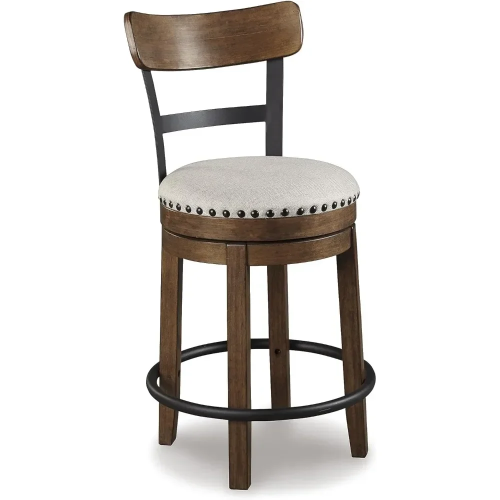 Valebeck Rustic Farmhouse 24.5&rdquo; Counter Height Swivel Bar Stool, Brown