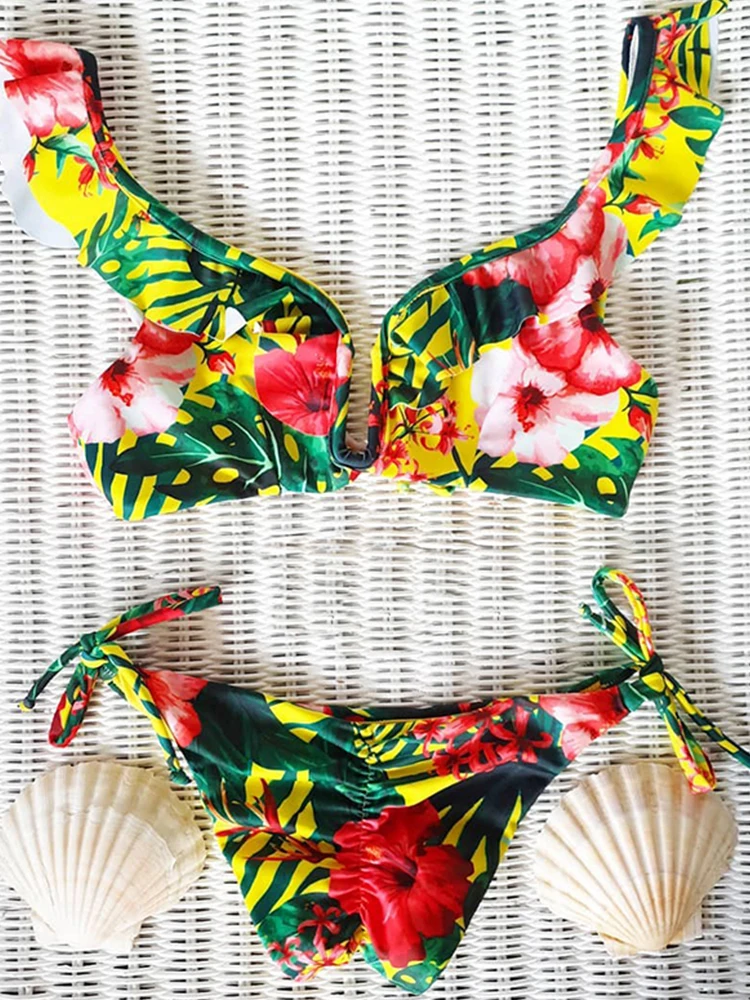 Conjunto de Bikini con Push-Up para mujer, traje de baño Con parte inferior  lisa, estampado brasileño, ropa de playa, 2022 - AliExpress