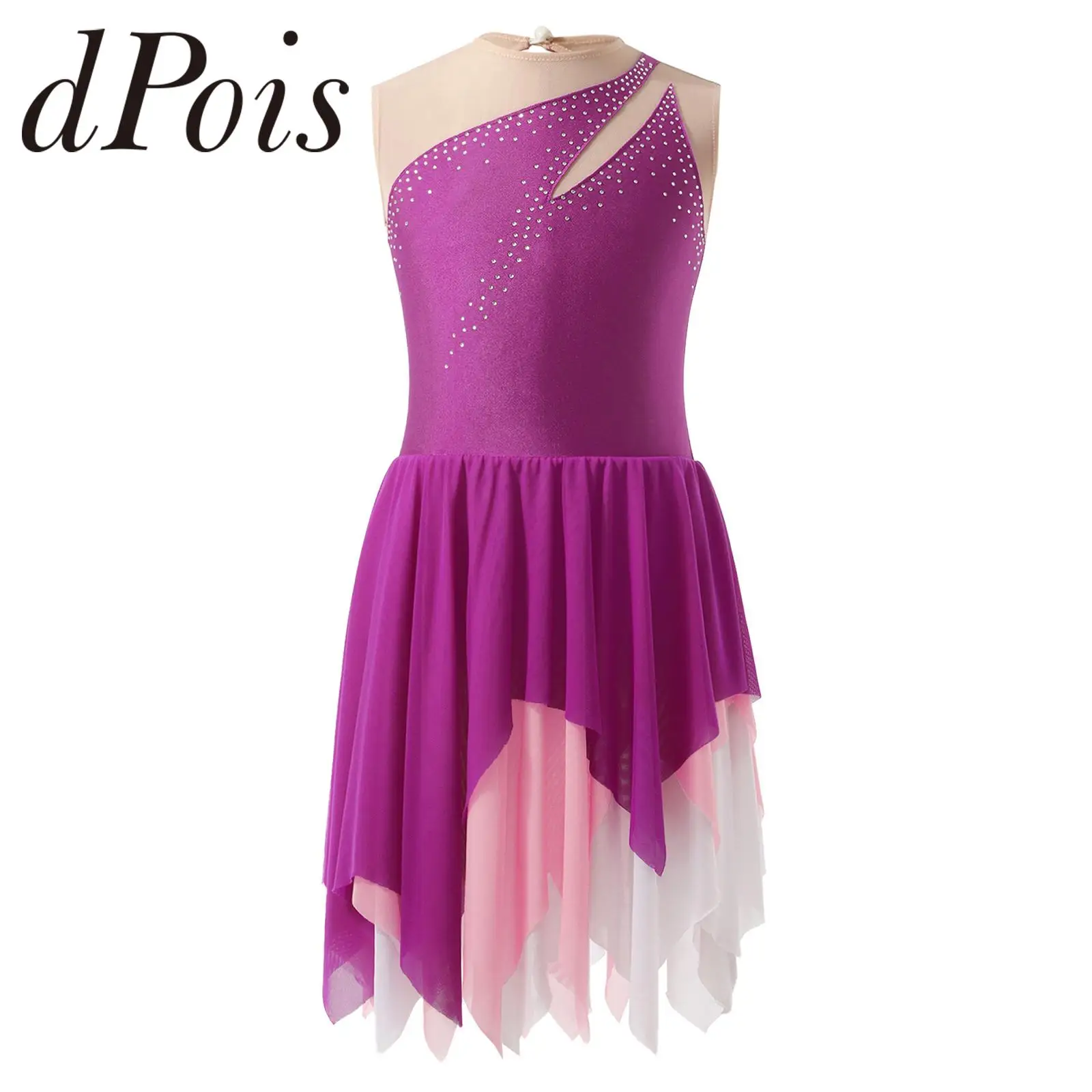 Girl's Ice Skating Costumes Kids Sleeveless Figure Skating Dress