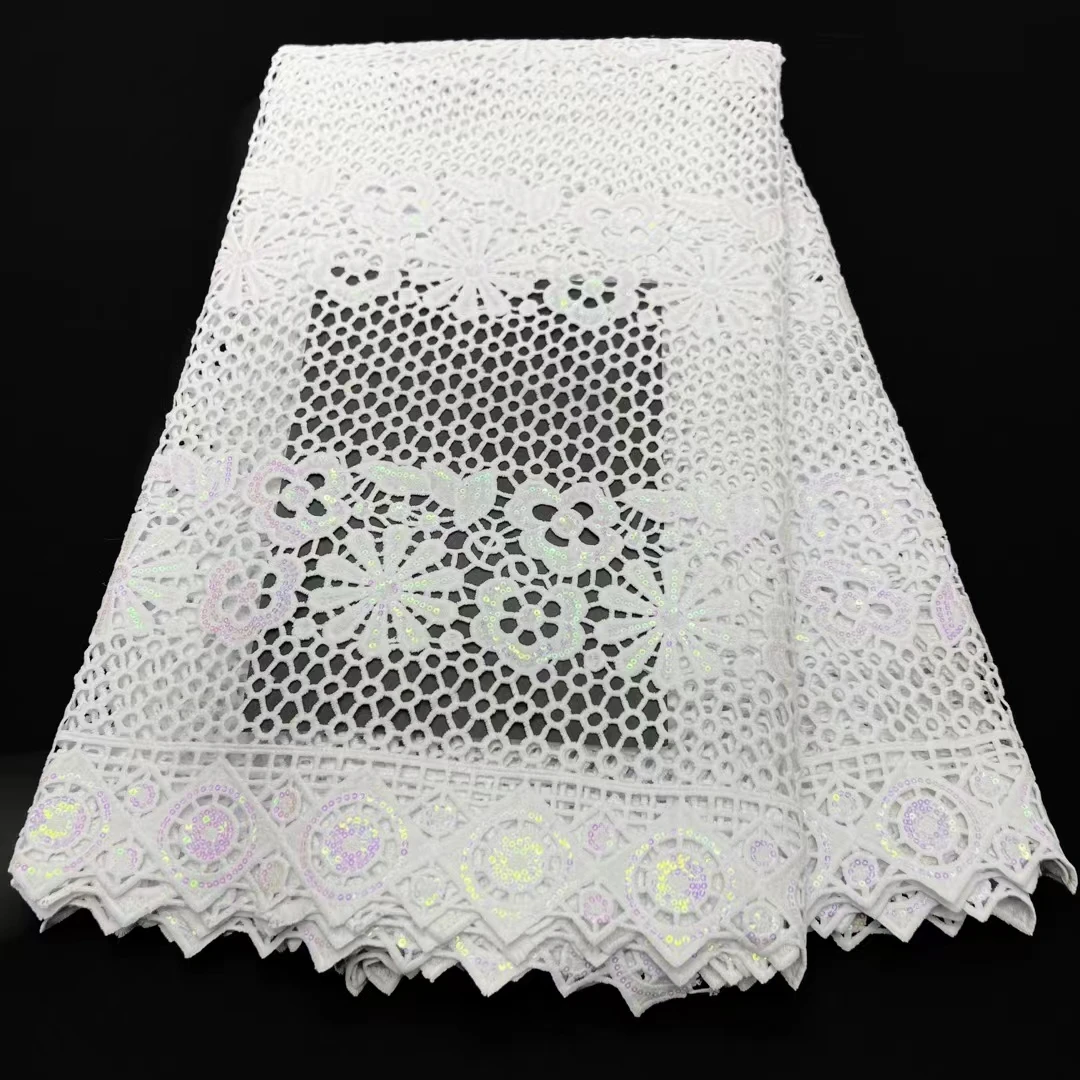 

Новейшая белая африканская кружевная ткань 2023 высококачественные блестки Сетка с вышивкой нигерийский шнур кружевная ткань для женского вечернего платья LR2315