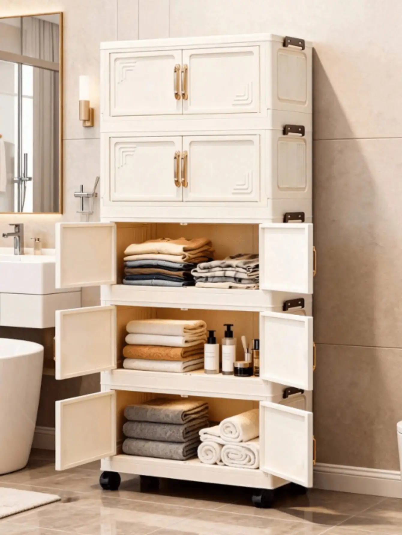 1pc 50cm/19.69in Wide Foldable Storage Cabinet, Clothes Storage Box, Portable Wardrobe, Double Door Folding Box, 1-6 Layers Opti
