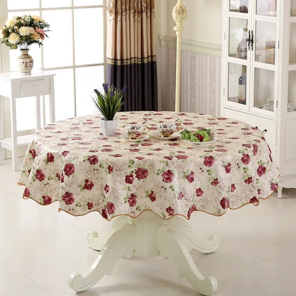 Round Table Cloth 152/180cm Waterproof Table Cloth Oil Round Tablecloth Flower PVC Tablecloth Household Kitchen Tablecloth 1