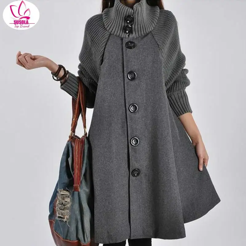 

Женская длинная куртка, свободное зимнее шерстяное пальто, зимняя теплая твидовая накидка, Размер 5XL