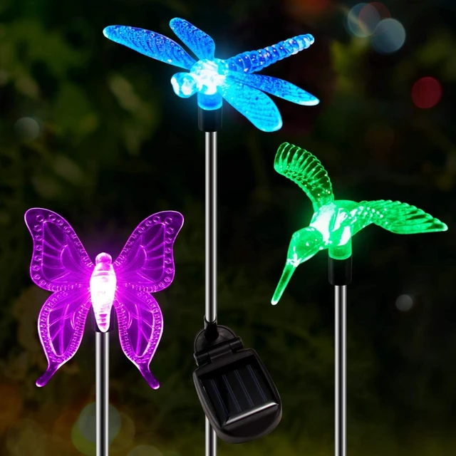 Solar Garden Lights - 3 Pack Solar Stake Light, Color Changing Solar  Powered Decorative Landscape Lighting Hummingbird Butterfly Dragonfly for  Outdoor