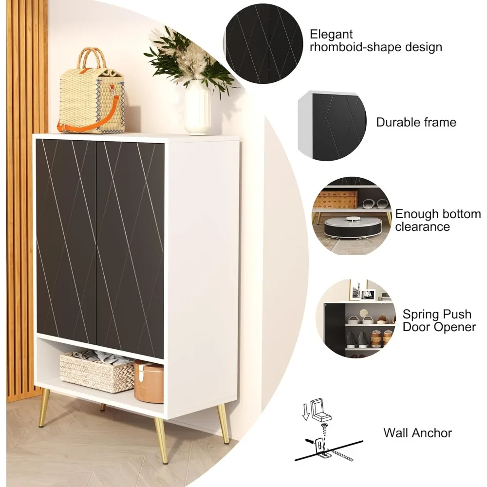 Shoe Cabinet,15 Pairs Shoe Rack Organizer Cabinet,Black Storage Cabinet for Narrow Entryway Closet