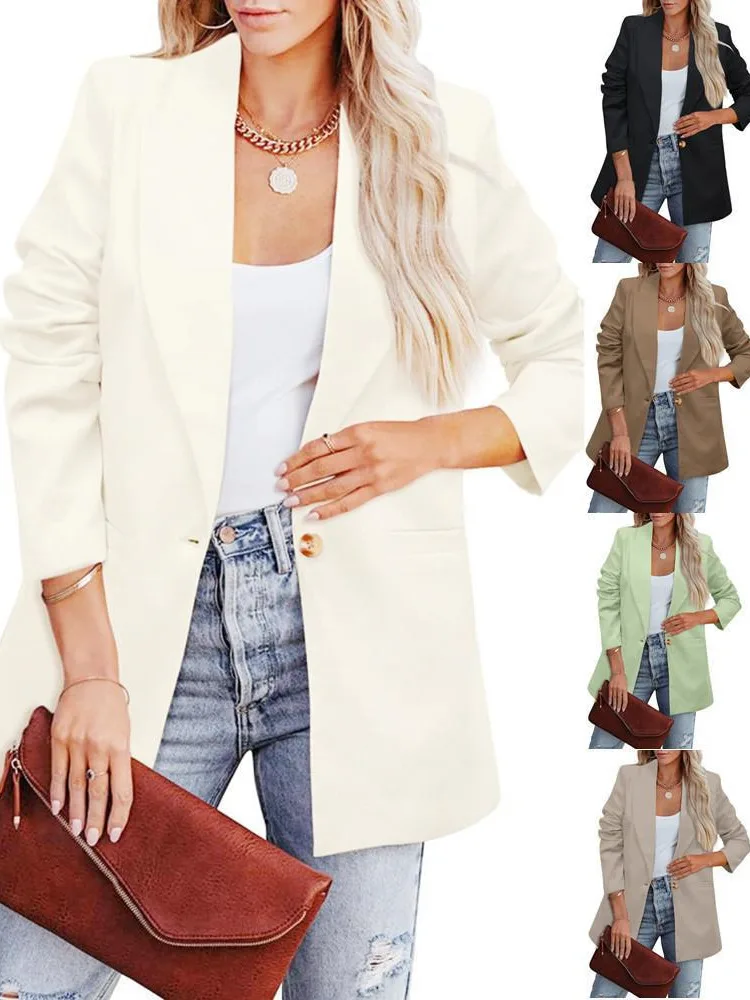 

Business Blazers Chic Casual Work Office Lady Temperament Solid Color Long Sleeve Elegant Simple Vintage Blazers Streetwear New