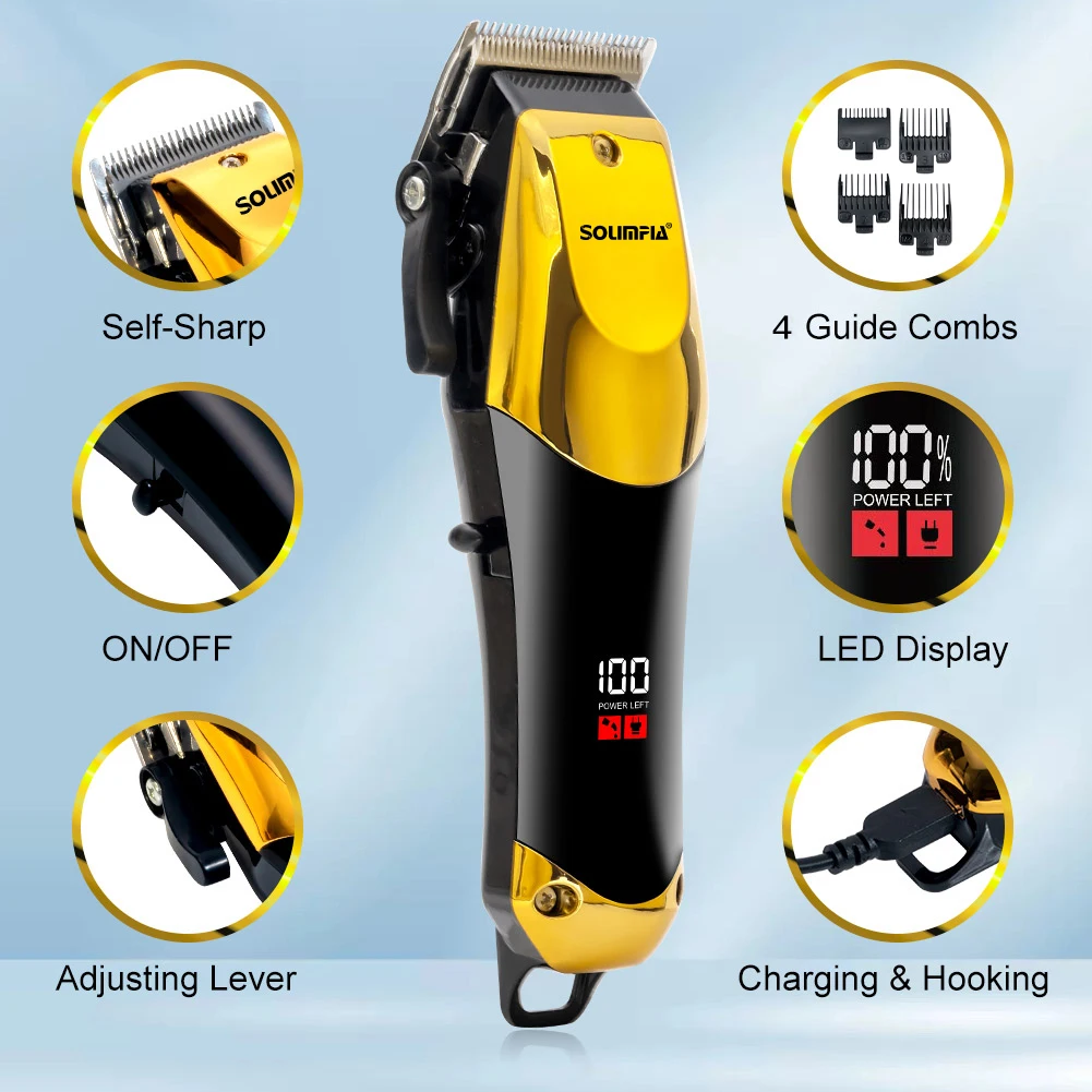 Solimpia Professional Barber Cordless Hair Trimmer Professional High Quality Electric Hair Clipper for Men Rechargeable Clippers