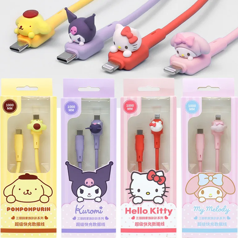 

Kawaii Kuromi My Melody Hello Kitty Cartoon Iphone Fast Charging Data Cable Anime Sanrio Girly Heart Cute Type-C Data Cable