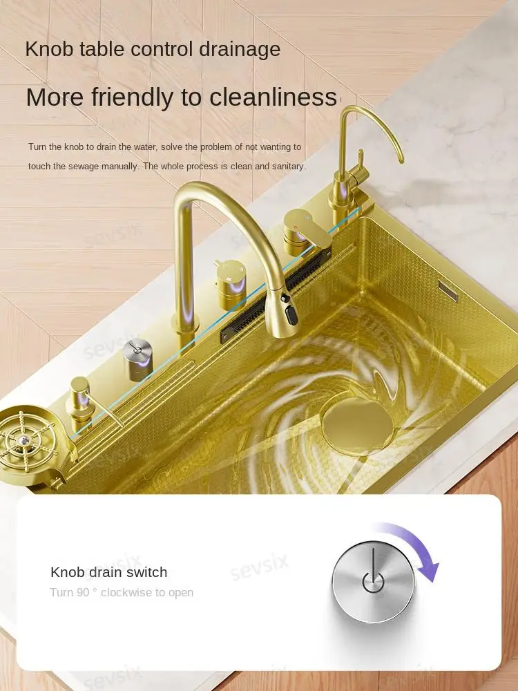 5mm Waterfall Kitchen Sink Honeycomb Technology Large Digitial Display Stainless Steel Sink