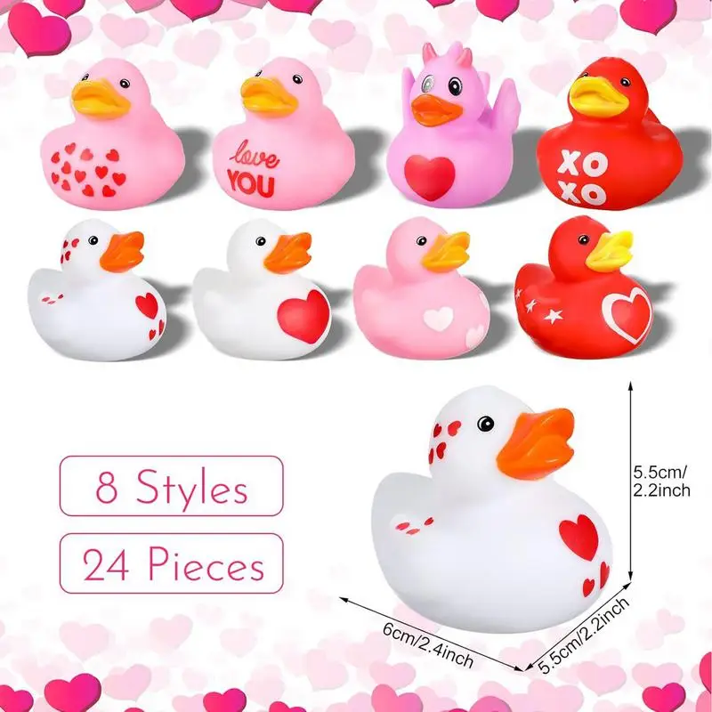 24pcs Rubber Duck Decorations For Car Dashboard Accessories Creative Bath Duck For Kids Shower Valentine's Day Festival Parties 6