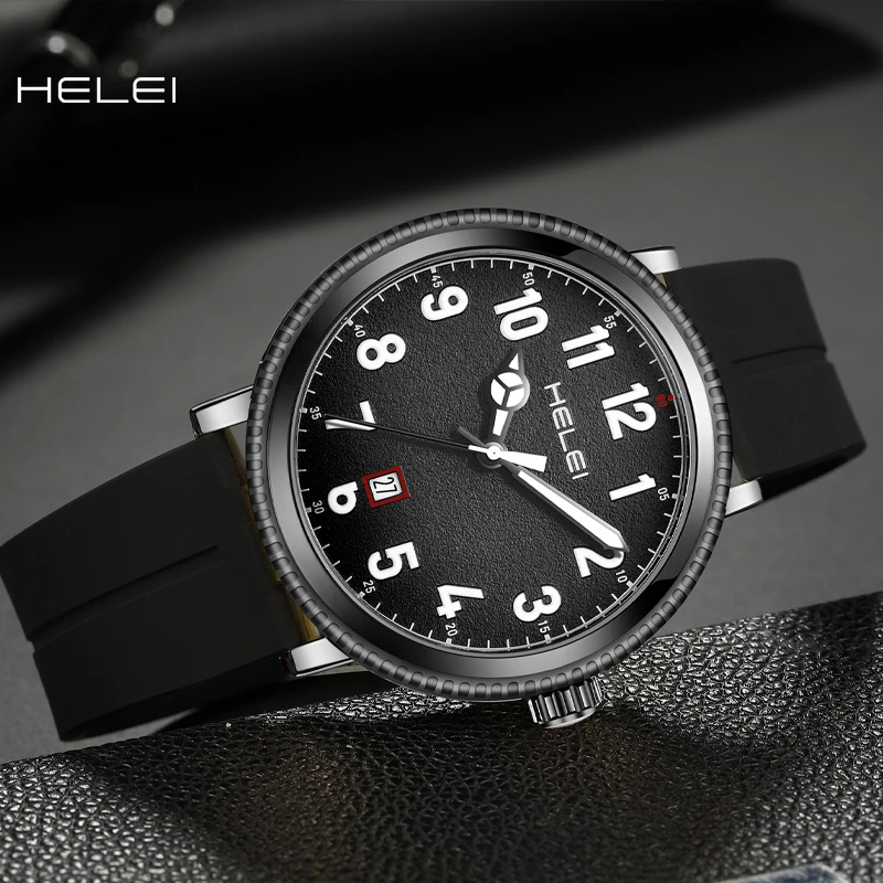 HELEI2024 new men's watches leather date display men's quartz wristwatch business men's watches waterproof luxury men's watches