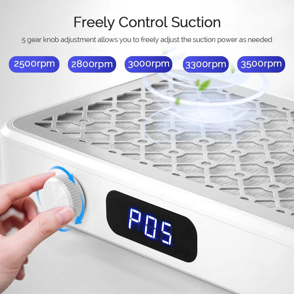 2500/2800/3000/3300/3500rpm Speed Adjustable Brushless Nail Dust Collector Powerful Twin Turbo Vacuum Nail Dust Extractor