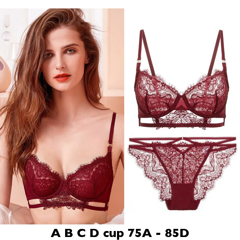 high quality sexy women bras and brief set push up lace A B C D cup comfortable wire summer lingerie underwear black blue red