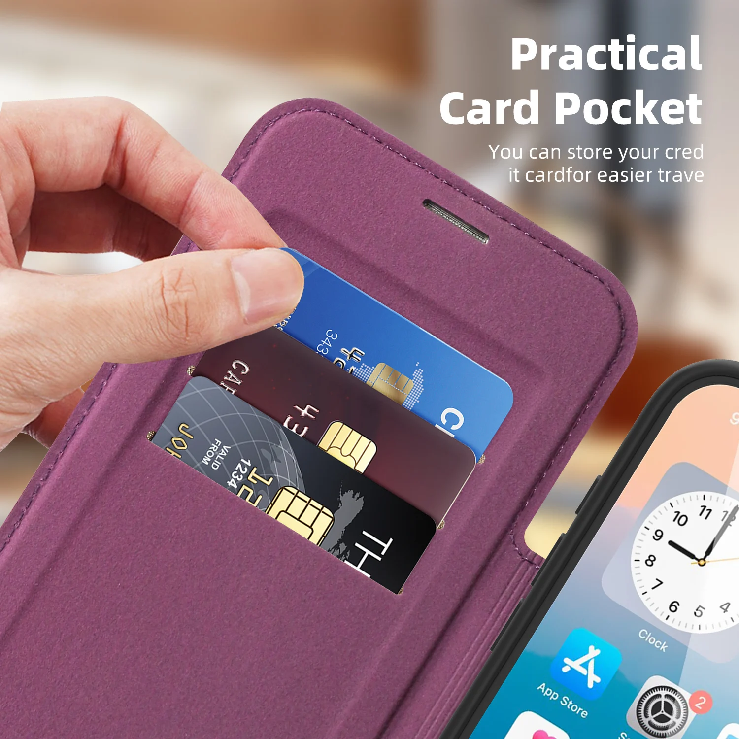 Leather Magnetic Flip Wallet Phone Case with Card Slot Holder