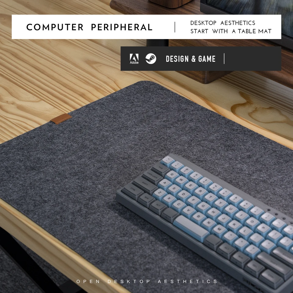 FORMGUT Felt Desk Mat - 80x40cm Light Grey, Non-Slip Desk Pad For