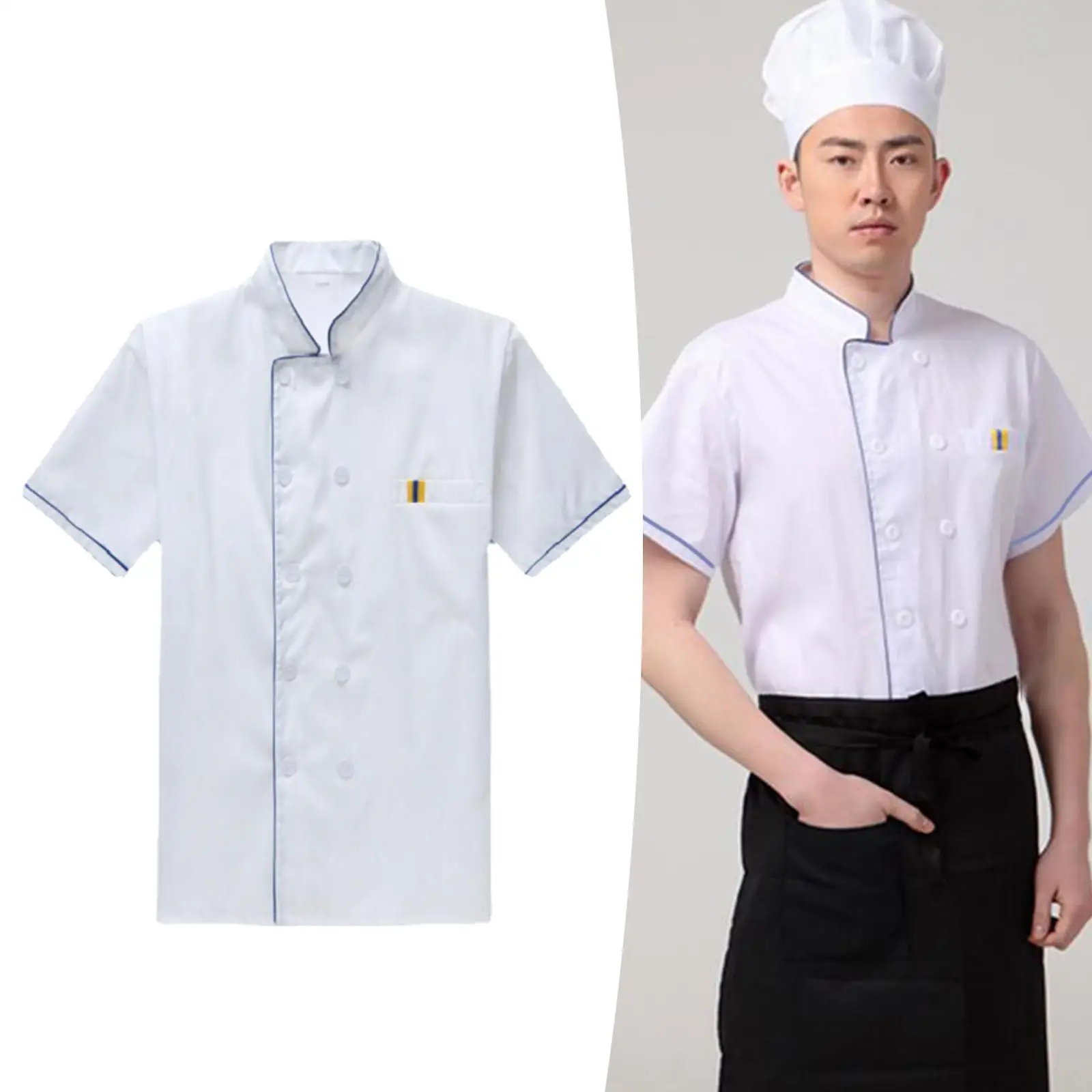 

Short Sleeve Chef Coat Workwear Cook Uniform White Lightweight Breathable Comfortable Button Closure Waiter Jacket for Women Men