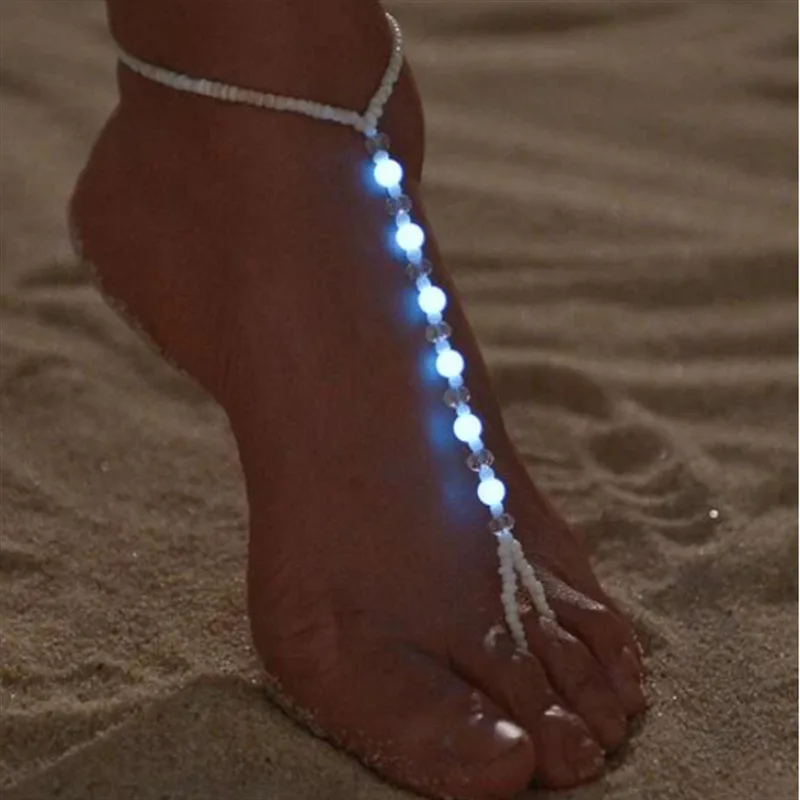 Beaded fashionable and minimalist luminous beach anklet, new niche creative beach accessories for women in Europe and America