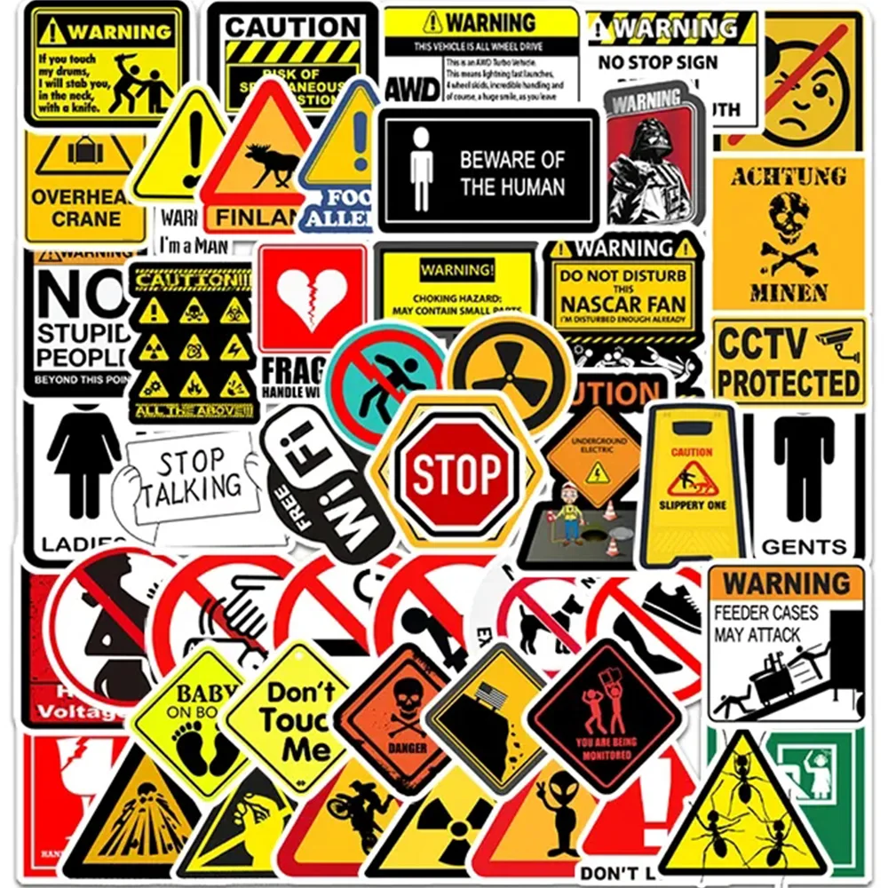 10/30/50PCS Warning Danger Banning Graffiti Stickers for Laptop Skateboard Motorcycle Waterproof Cool Decoration Sticker Toys