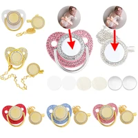 Blank Personalized Baby Pacifier with Chain Clips Covers Luxury Bling Zircon Silicone Dummy Nipple Teether Newborn Gift 5Set/lot 1