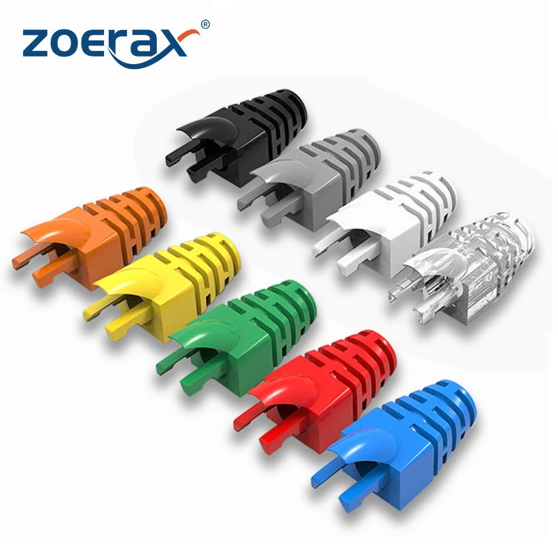 Cabo de Rede Ethernet Zoerax Botas de Alívio de Tensão Conector Plug Cover Cat5e Cat6 Rj45 100 Pcs