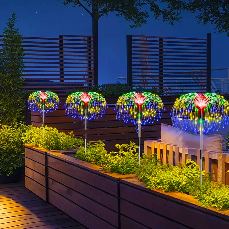 Solar Fireworks LED Lights Luminous Sensor Outdoor Solar Powered Lawn Decoration Lights for Landscape Lawn Sidewalk 4 Pcs solar lights garden light solar decoration light solar spot light
