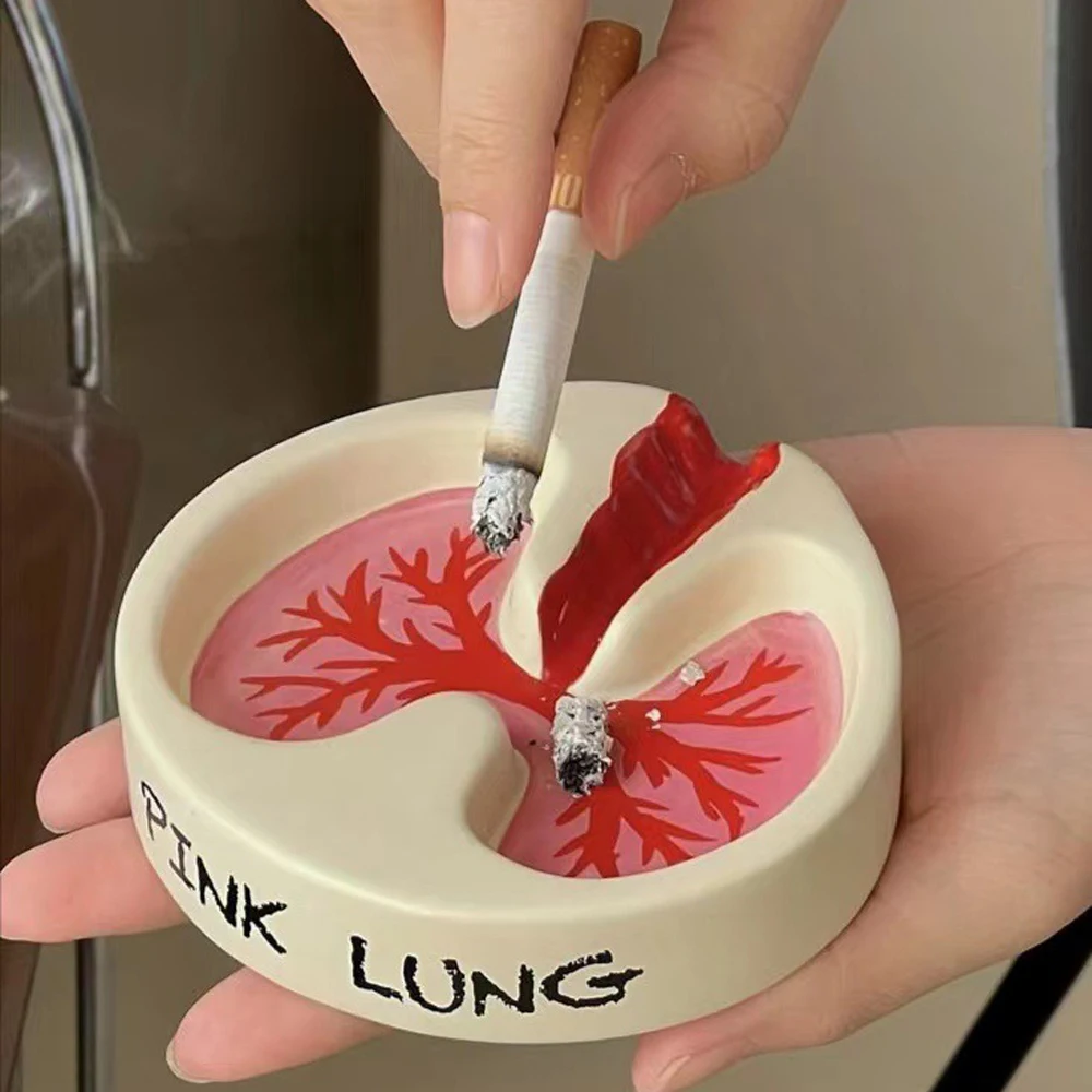 2023 New Funny Ashtray Pink Lung Ash Tray Smoking Living Room Resin Ashtray Home Creative Decor For Smoker Smoking Accessories