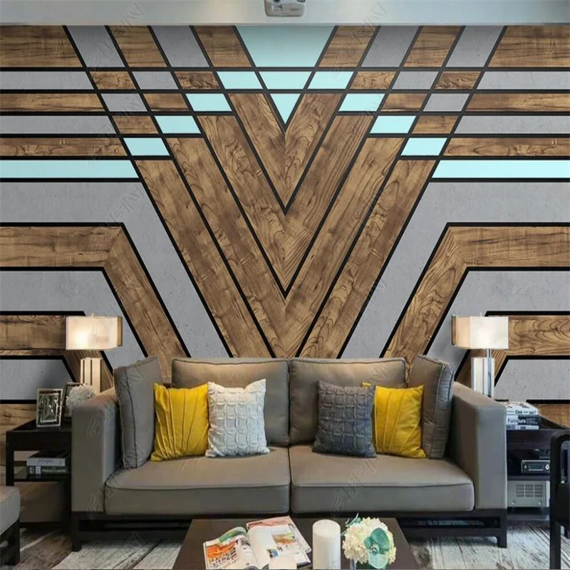 

Modern Minimalist Wood Plank Technology Sense Geometric Custom Mural Wallpaper for Home Decor 3D Wall Paper Office Bedroom Decor