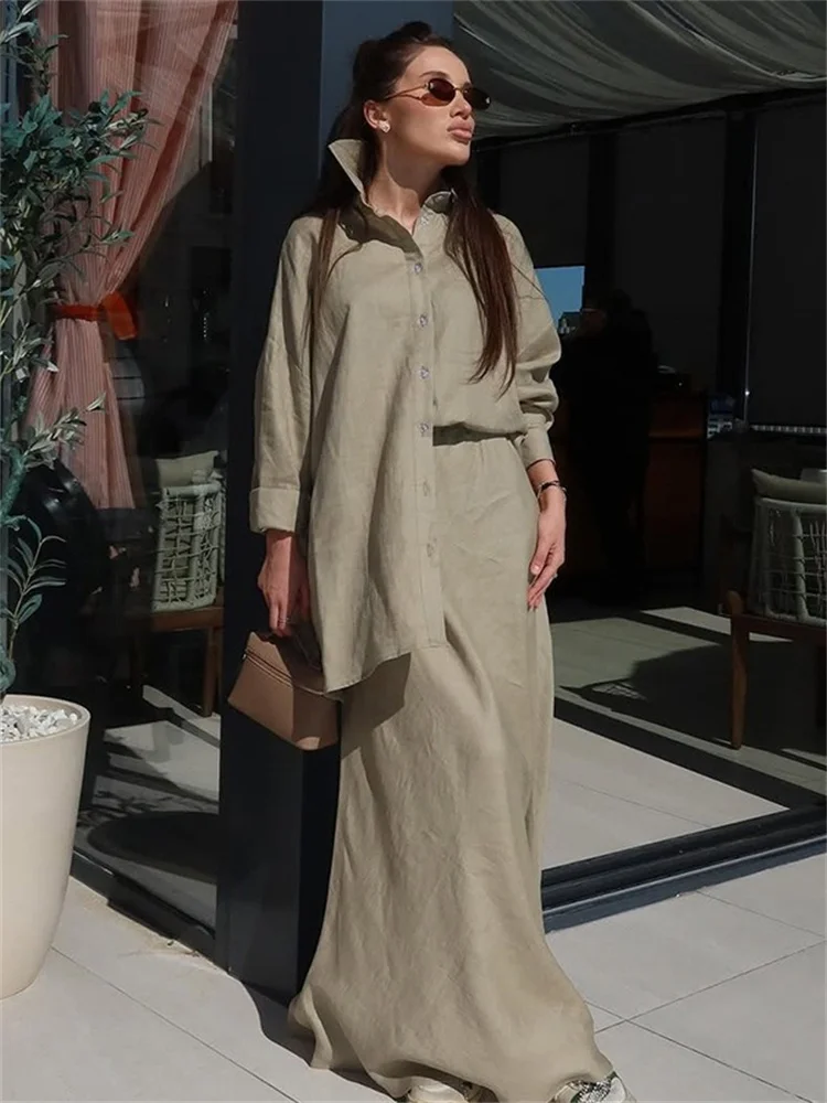 Wmstar Two Piece Sets Women Wholesale Dress Sets New Lapel Tie Loose Long Sleeved Shirt  High Waisted Casual Fall Matching Suit