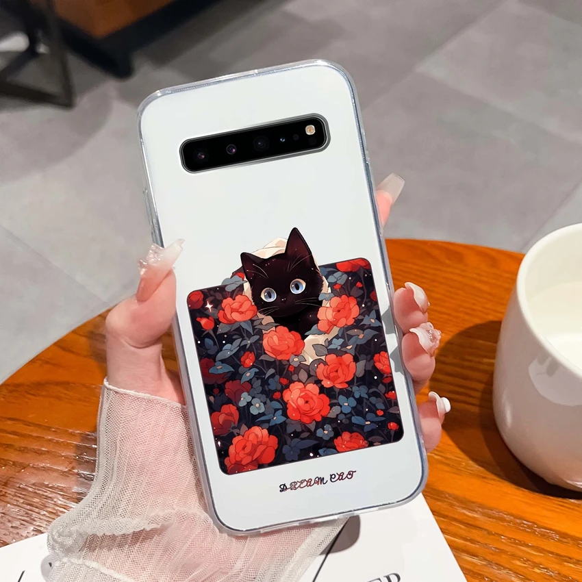 Romantic Rose Pattern Transparent TPU Silicone Anti-Slip Bumper Phone Cover