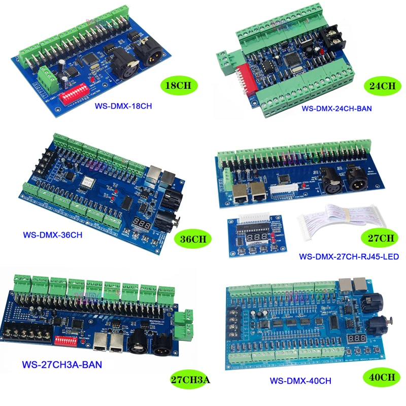 18CH/24CH/27CH/36CH/40CH DMX RGB RGBW LED Controller For LED Strip,Lamp,Module 5V 12V 24V 36V DMX512 Decoder