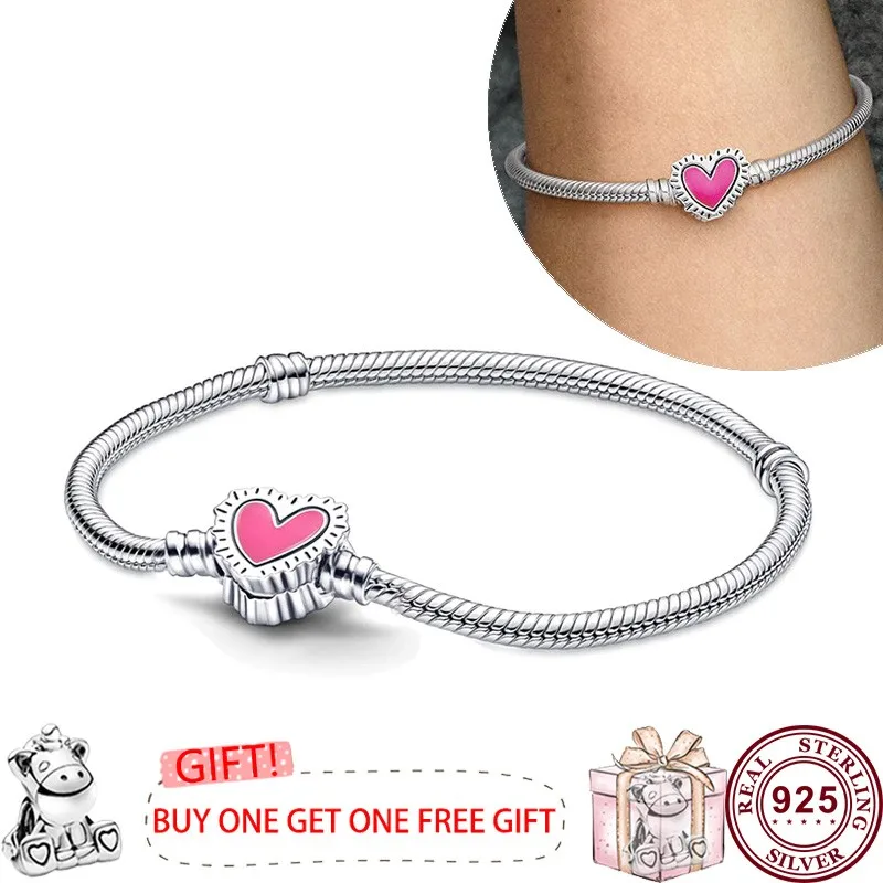 Hot Selling 925 Silver Shining Eternal Love Heart Women's Original Meteor Logo Feather Bracelet Wedding DIY Charm Jewelry