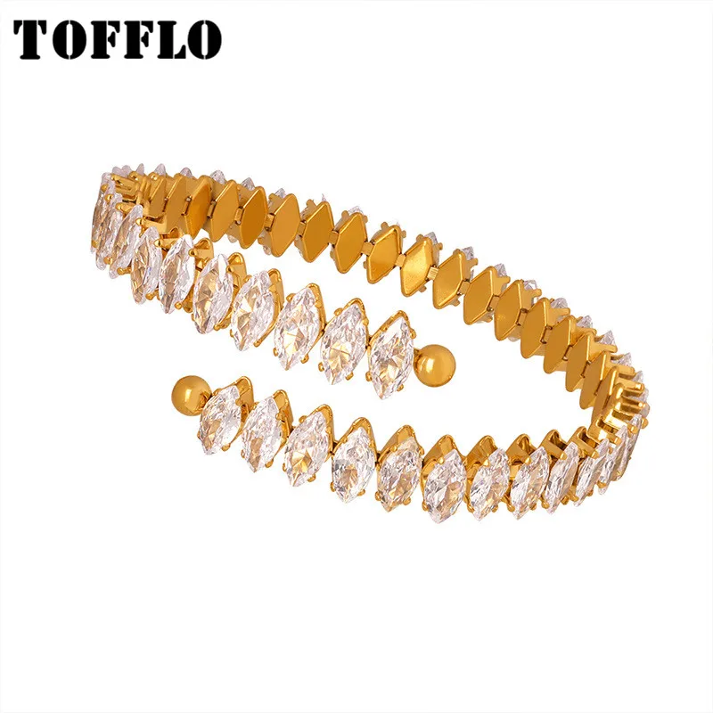 

TOFFLO Stainless Steel Jewels Full Sky Star Zircon Shining Elastic Bracelet Women's Fashion Bracelet BSZ233