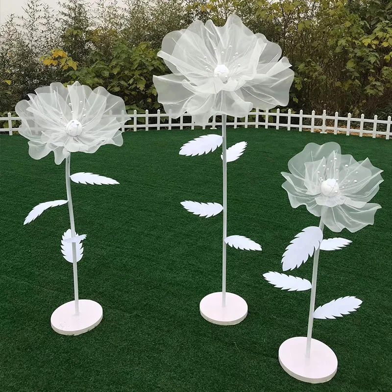 

3Pc set Organza Handmade Silk Poppy Big Flower Wedding Road Guide Chrysanthemum DIY Party Window Decoration Decoration