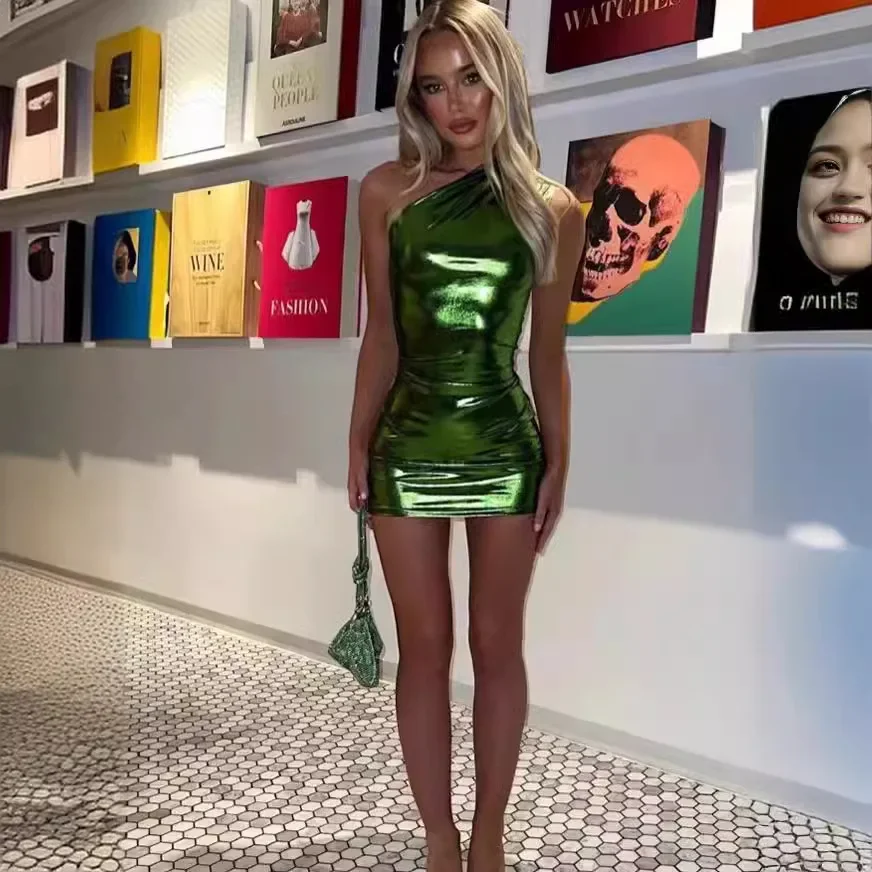 Vestidos Brillante Woshilaocai Vestido Sexy Sin Mangas Con Cuello