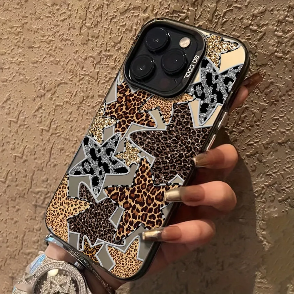 Black Leopard Print Star Phone Case - Durable IMD Material Cover