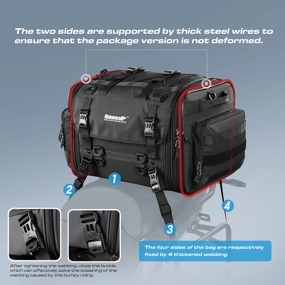 Rhinowalk Borsa Posteriore Moto Impermeabile 80L Espandibile - Nero Per Tutte Le Stagioni Con Copertura Antipioggia Casco - Foto 6