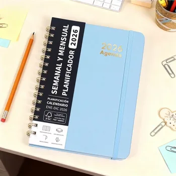 Agenda Spagnola 2026, Quaderno A5 a Spirale, Calendario Essenziale, Diario di Auto-Tracciamento, Libro Multifunzionale e Pratico