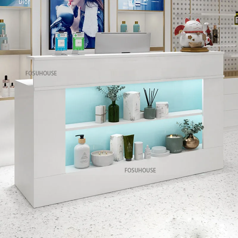 Modern Reception Desk Designer Office Furniture Simple Cashier Bar Clothing Store Wood-based Panel Front Desk Checkout Counter