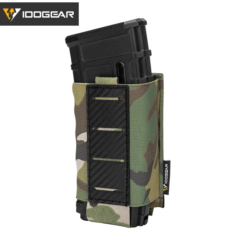IDOGEAR Pochettes magnétiques Simples 5,56 mm et 9 mm Kangaroo Magazine Pouch Elastic Tactical Molle Pouch for Rifle M4 AR 5.56mm Pistol 9mm .45 ACP Magazines Laser-Cut Style (Camo